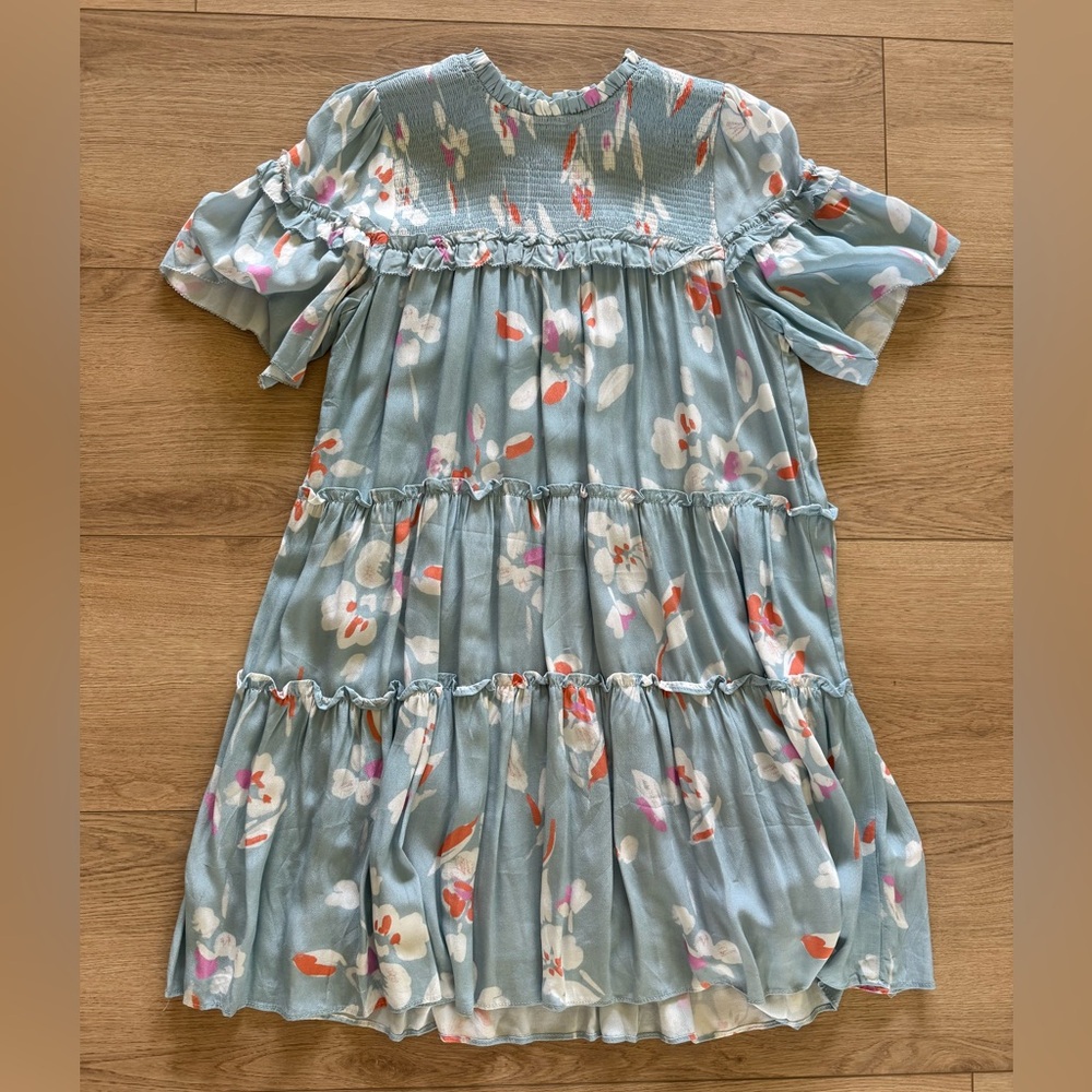 Karlie Pastel Blue Floral Tiered Mini Dress